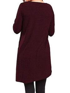 Round Neck  Single Breasted  Plain Shift Dress