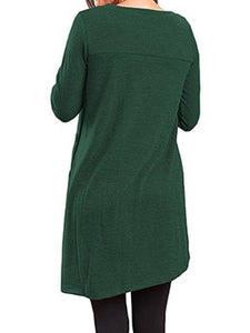 Round Neck  Single Breasted  Plain Shift Dress