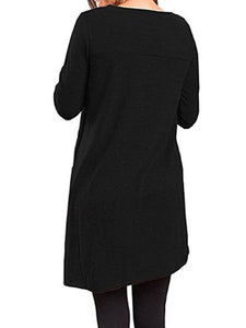 Round Neck  Single Breasted  Plain Shift Dress