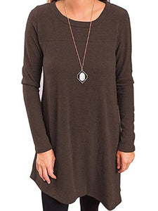 Round Neck  Single Breasted  Plain Shift Dress