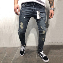 Load image into Gallery viewer, High Street Fashion Slim Personality Knee Hole Trousers Zipper Feet Long Pants Men&#39;s Hole  Jeans