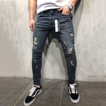 Load image into Gallery viewer, High Street Fashion Slim Personality Knee Hole Trousers Zipper Feet Long Pants Men&#39;s Hole  Jeans