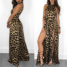 Load image into Gallery viewer, Sexy Chic Slim Leopard Print Sleeveless Halter Fork Evening Dress