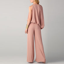 Load image into Gallery viewer, Fashion Round Neck Plain Asymmetrical Belt Bell-Bottoms Jumpsuits