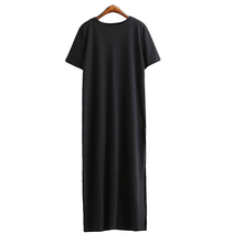 Load image into Gallery viewer, Fashion Round Collar Loose Plain Slit Maxi Dress