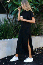 Load image into Gallery viewer, Fashion Round Collar Loose Plain Slit Maxi Dress