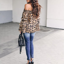 Load image into Gallery viewer, Leopard Printed Off Shoulder Flare Long Sleeve Sexy Blouses