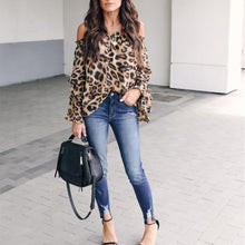 Load image into Gallery viewer, Leopard Printed Off Shoulder Flare Long Sleeve Sexy Blouses