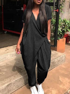 Fashionable Loose V-Neck Jumpsuit