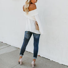 Load image into Gallery viewer, Elastic Off Shoulder Long Flare Sleeve Plain Pleated Loose T-Shirts