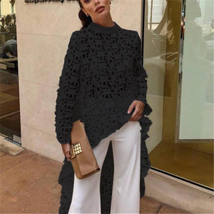 🔥Flash Sale Fashion Sexy Hollow   Lace Long Sleeve Irregular Top