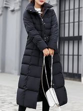 Load image into Gallery viewer, Hooded  Fur Collar  Belt  Plain Coat