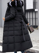 Load image into Gallery viewer, Hooded  Fur Collar  Belt  Plain Coat