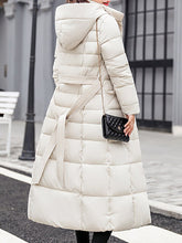 Load image into Gallery viewer, Hooded  Fur Collar  Belt  Plain Coat