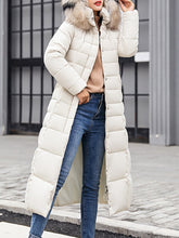 Load image into Gallery viewer, Hooded  Fur Collar  Belt  Plain Coat