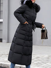 Load image into Gallery viewer, Hooded  Fur Collar  Belt  Plain Coat