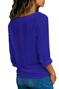 V Neck  Single Breasted  Plain  Blouses