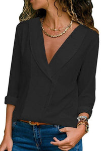 V Neck  Single Breasted  Plain  Blouses