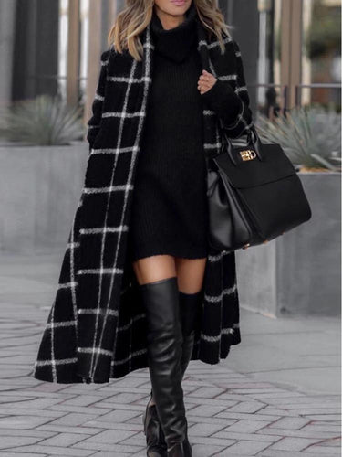 Fashion Grid Long Sleeve Overcoat