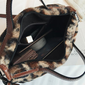 Leopard Print Plush Versatile Handbag With Single Shoulder Messenger Bag