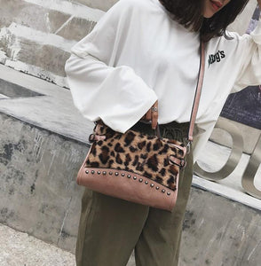 Leopard Print Plush Versatile Handbag With Single Shoulder Messenger Bag