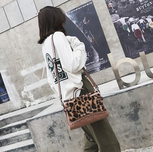 Leopard Print Plush Versatile Handbag With Single Shoulder Messenger Bag