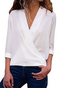 V Neck  Plain  Blouses