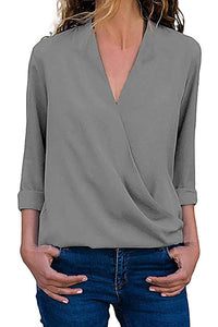 V Neck  Plain  Blouses