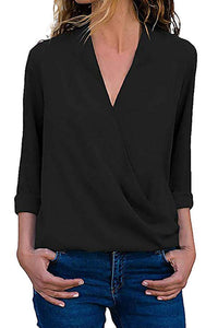 V Neck  Plain  Blouses