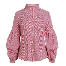 Load image into Gallery viewer, Fashion V-Neck Puff Sleeve Plaid Shirt