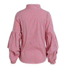 Load image into Gallery viewer, Fashion V-Neck Puff Sleeve Plaid Shirt