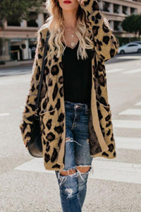 Collarless  Flap Pocket  Leopard Printed Cardigans