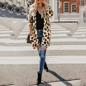 Collarless  Flap Pocket  Leopard Printed Cardigans