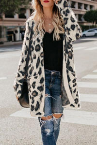 Collarless  Flap Pocket  Leopard Printed Cardigans