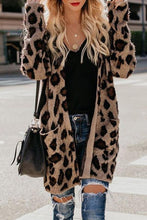 Load image into Gallery viewer, Collarless  Flap Pocket  Leopard Printed Cardigans