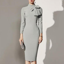 Load image into Gallery viewer, Crew Neck  Bowknot  Plain Bodycon Dress