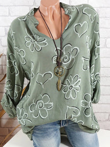 V Neck  Loose Fitting  Print Blouses