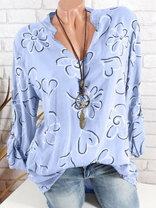 V Neck  Loose Fitting  Print Blouses