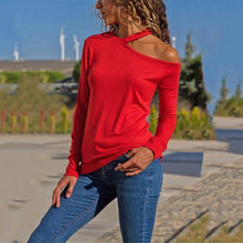 Load image into Gallery viewer, Casual Pure Color Wear A Long Sleeve Top With Sexy Neck And Bare Shoulders T-Shirt