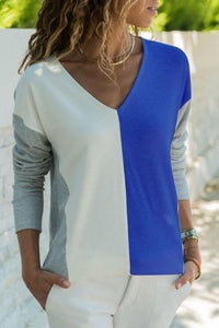 V Neck  Color Block T-Shirts