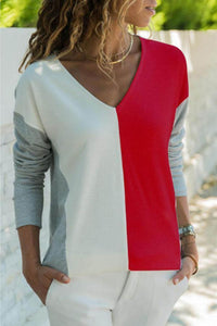 V Neck  Color Block T-Shirts