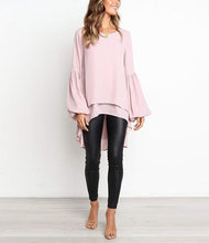 Load image into Gallery viewer, Pure Color Slim Hubble Bubble Sleeve Irregular Hem Blouse