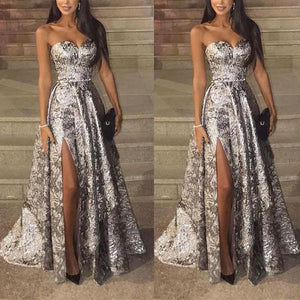 Sexy Silver Sleeveless  Sequins Fishtail Evening Dress