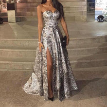 Load image into Gallery viewer, Sexy Silver Sleeveless  Sequins Fishtail Evening Dress