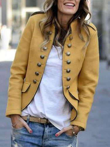 Fashion Pure Colour   Long Sleeve Coat
