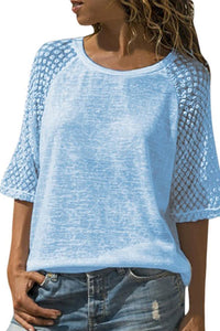 Lace Stitching Round Neck Cropped T-Shirt