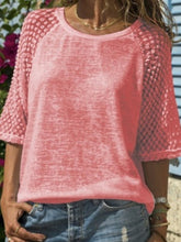 Load image into Gallery viewer, Lace Stitching Round Neck Cropped T-Shirt