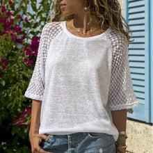 Load image into Gallery viewer, Lace Stitching Round Neck Cropped T-Shirt