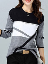 Load image into Gallery viewer, Round Neck  Patchwork  Color Block Knit Pullover