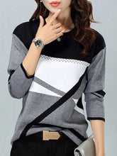 Load image into Gallery viewer, Round Neck  Patchwork  Color Block Knit Pullover